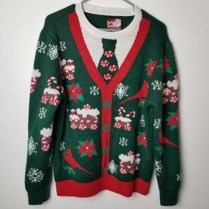 Ugly Christmas sweater faux cardigan L